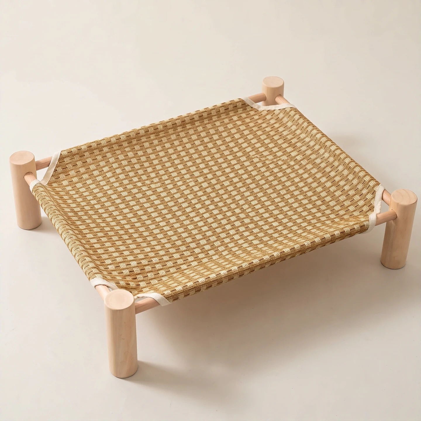 AI-edited photograph of a woven camp bed