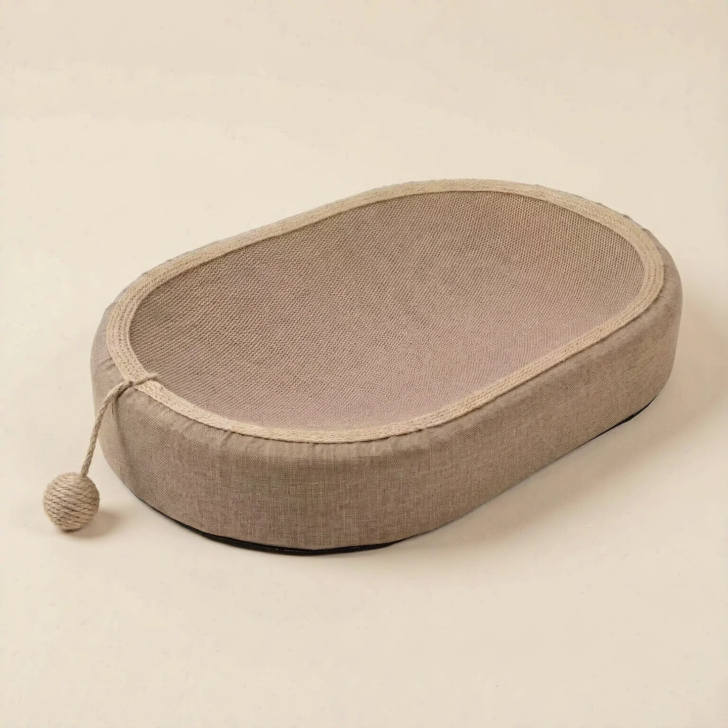 AI-edited catalogue photograph: Oval jute scratch bed