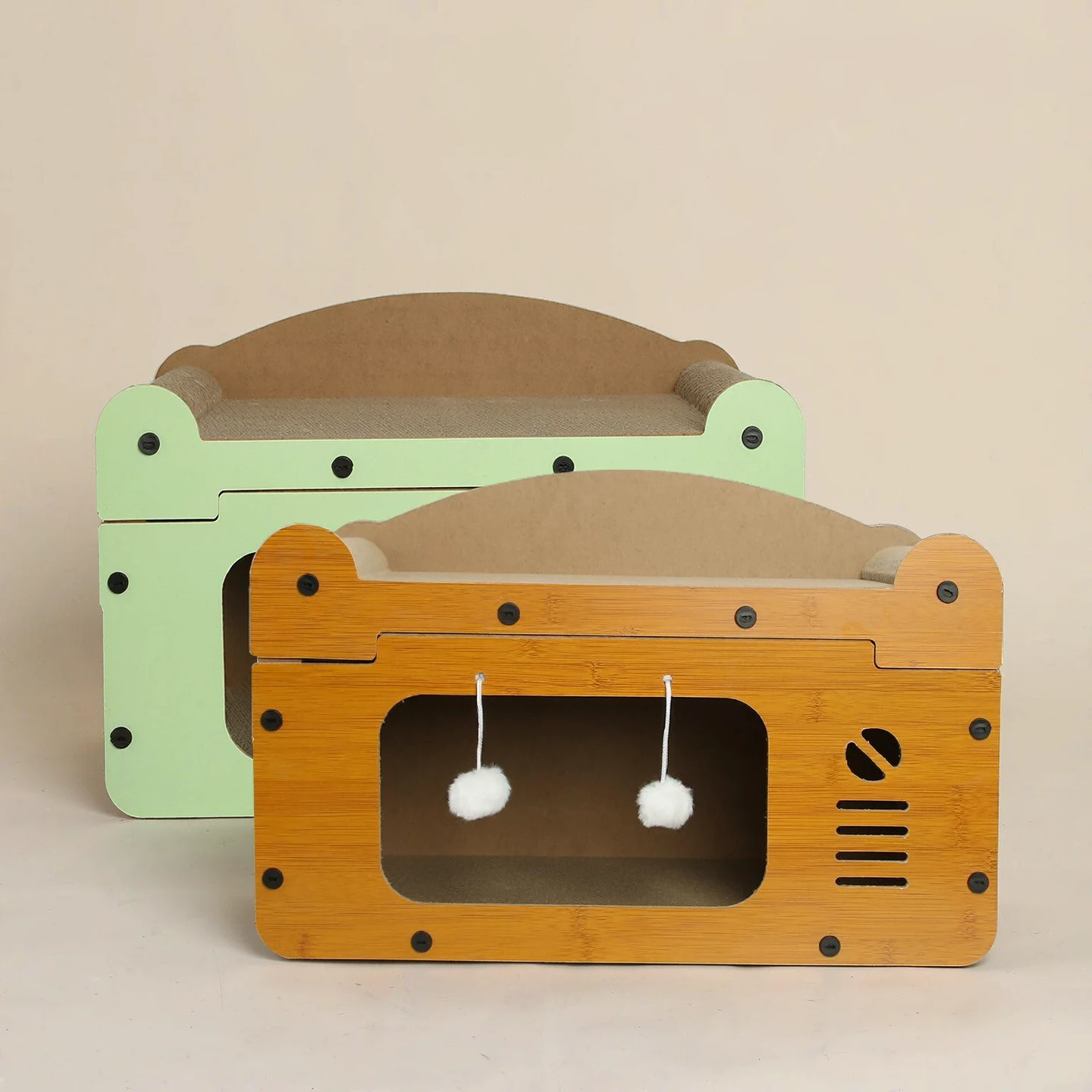 AI-edited catalogue photograph: TV-shaped cat den
